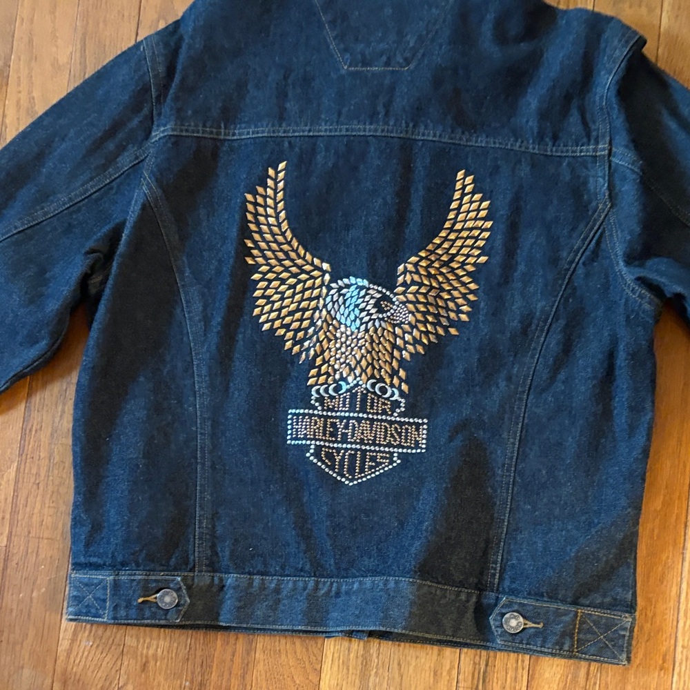Harley-Davidson Blue Denim Jacket with Gold Eagle